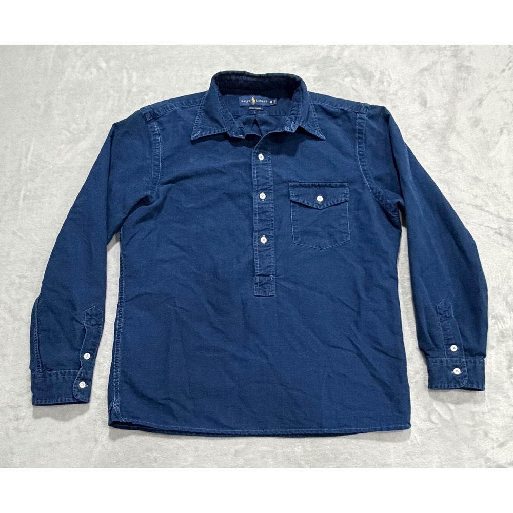 Polo Ralph Lauren Mens Indigo Oxford Popover Shirt Medium Long Sleeve Preppy